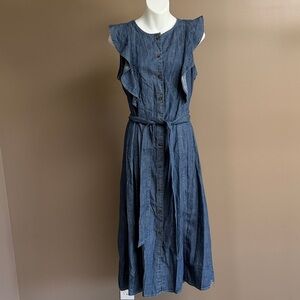 LOFT Blue Ruffle Sleeve Midi Dress